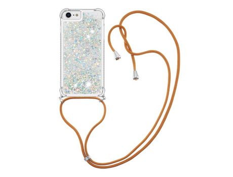 Funda TPU patrón de areia movediça brilhante con cabo ajustável Prata/corazones por iPhone SE (2022)/SE (2020)/6/7/8