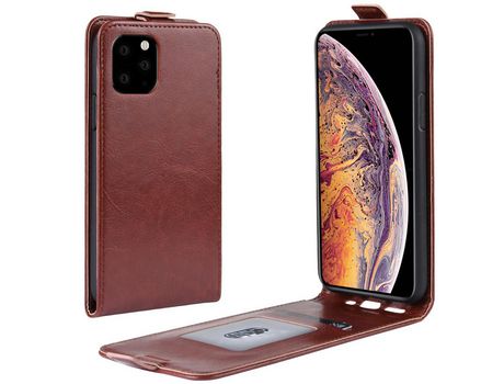 Carcasa PU flip vertical con slot por tarjeta marrom por Apple iPhone 6.5 (2019)