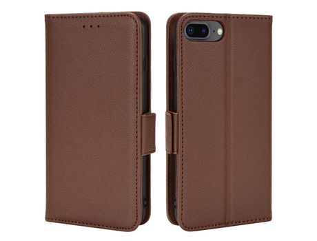 Funda PU textura de lichi marrón por iPhone 6 Plus/6s Plus/7 Plus/8 Plus 5.5 inch
