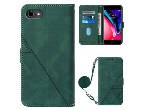 Funda PU patrón de linhas con bandolera de ombro verde escuro por iPhone 6 4.7-inch/7 4.7 /8 4.7 /SE (2nd Gen)