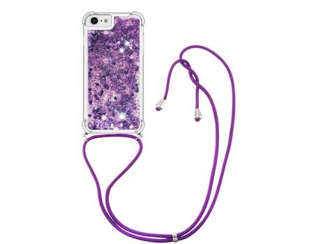 Funda TPU patrón de areia movediça brilhante con cabo ajustável púrpura escuro/corazones por iPhone SE (2022)/SE (2020)/6/7/8