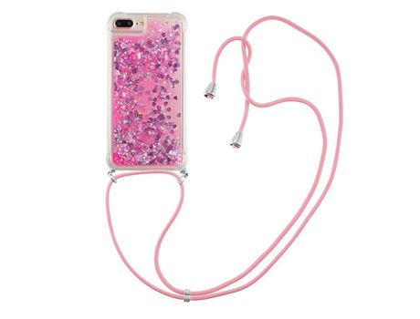 Funda TPU patrón de brilho de areia movediça con cabo ajustável corazones rosa por iPhone 6 Plus/6s Plus/7 Plus/8 Plus 5.5 inch
