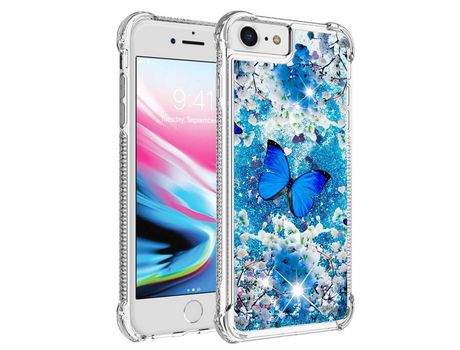 Funda TPU canto reforçado glitter mariposa azul por iPhone SE (2022)/SE (2020)/6 4.7 /7 4.7 /8 4.7
