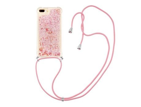 Funda TPU patrón de brilho de areia movediça con cabo ajustável corazones de ouro rosa por iPhone 6 Plus/6s Plus/7 Plus/8 Plus 5.5 inch
