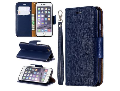 Carcasa PU lichia azul oscuro con apoyo por Apple iPhone 6/6s