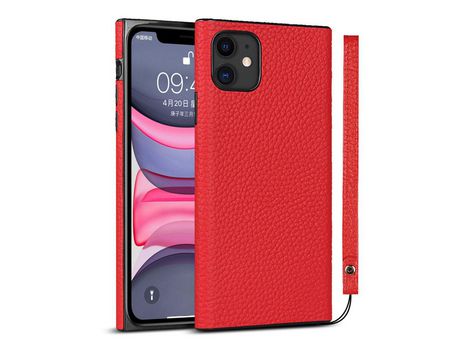 Carcasa TPU + PU piel de lichi saburral con recubrimiento negro rojo por Apple iPhone 11 6.1