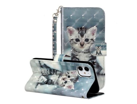 Carcasa PU patrón en relevo de blanqueamiento compunto de luz gato por Apple iPhone 11 6.1