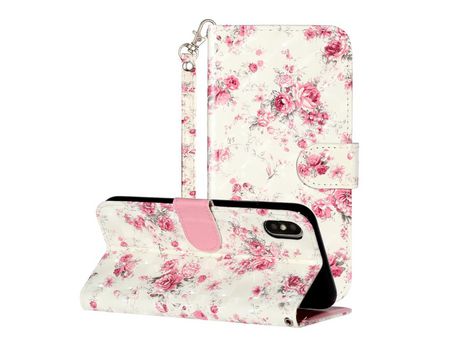 Carcasa PU impresión de normas de blanqueamiento con pontos de luz con apoyo flores por Apple iPhone X/XS 5.8