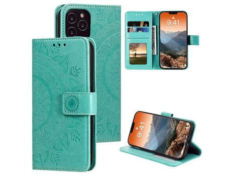 Carcasa PU flor imprint cian por Apple iPhone 12 Max/Pro 6.1
