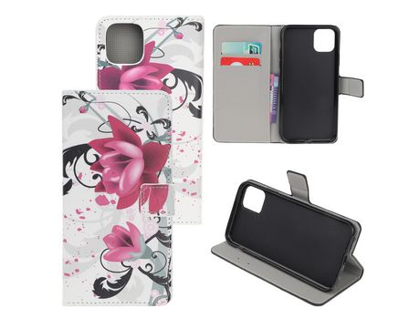 Carcasa PU estilo de impresión flip con suporty flores roxas por Apple iPhone XS/X 5.8 pouces (2019)