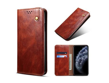 Carcasa PU cera de aceite caballo louco auto-absorbido marrom por Apple iPhone 11 Pro 5.8