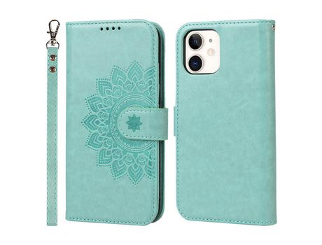 Funda PU + TPU costura dobrada con patrón verde claro por iPhone 12 mini 5.4