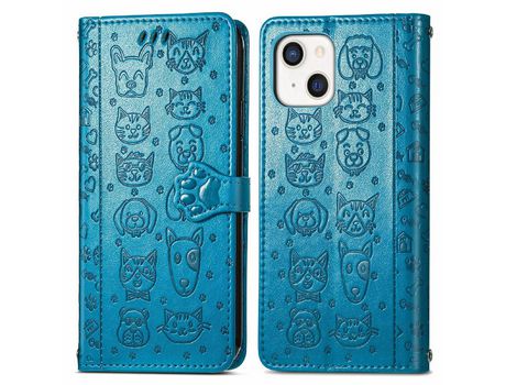 Funda PU + TPU patrón de perro gato anti-choque azul por iPhone 13 mini 5.4
