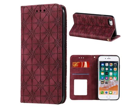 Carcasa PU superfíciy flor cunho absorvida auto- con slots de tarjeta rojo por Apple iPhone 7/8/SE (2nd Gen)