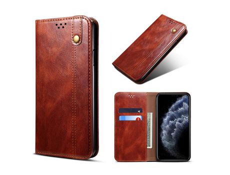 Carcasa PU textura de caballo louco ceroso auto-absorbido marrom por Apple iPhone 11