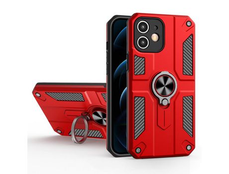 Funda TPU a prueba de choques dupla camada con suporte rojo por iPhone 12 6.1