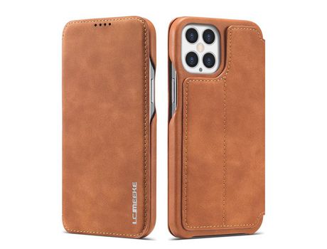 Carcasa PU estilo retro con suporte y suporte de tarjeta marrom por Apple iPhone 12 Pro Max 6.7