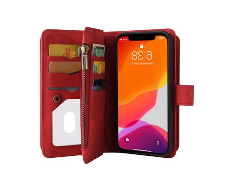Funda PU + TPU con suporte porta-tarjetas y bolso con zíper rojo por iPhone 12 Pro Max 6.7