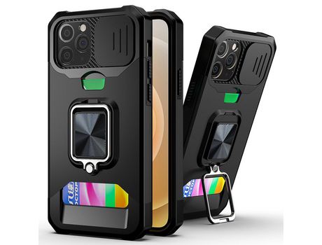 Funda TPU híbrido con poseedor de tarjeta negro por iPhone 12/12 Pro 6.1