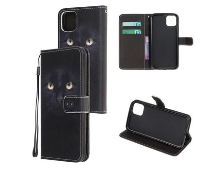 Carcasa PU estilo de impresión cross skin con bandolera gato por Apple iPhone 12 Pro 6.1