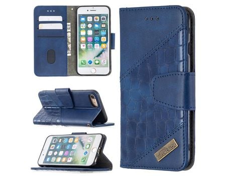 Carcasa PU piel de cocodrilo con color colorrespondiente azul por Apple iPhone SE (2nd Gen)/8/7