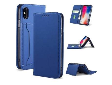 Carcasa PU con apoyo azul por Apple iPhone XS 5.8