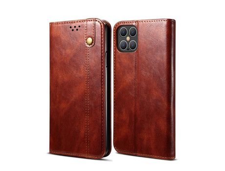 Carcasa PU textura cerosa de caballo louco marrom por Apple iPhone 12/12 Pro