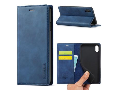 Carcasa PU forte magnético con apoyo azul por Apple iPhone X/XS