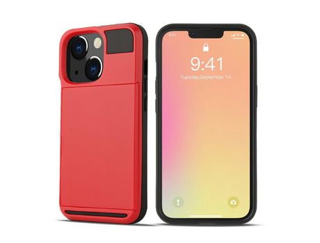 Funda TPU con porta-tarjetas deslizante anti-queda vermelha por iPhone 13 6.1