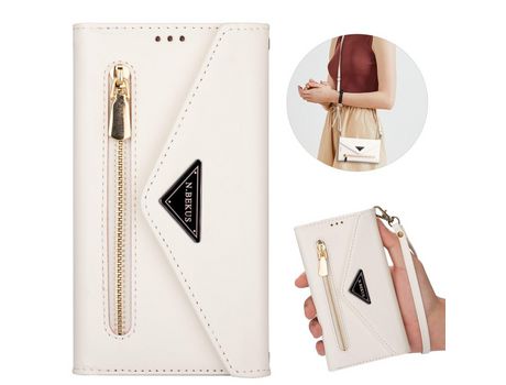 Carcasa PU estante con varios titulares de tarjeta y bandolera curta/longa branco por Apple iPhone SE (2nd Gen)/8/7