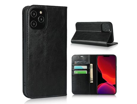 Carcasa de couro genuíno caballo Enojado negro por Apple iPhone 12 Pro Max 6.7