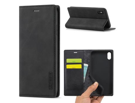 Carcasa PU forte magnético con apoyo negro por Apple iPhone XS Max