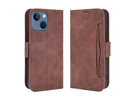 Funda PU + TPU con suporte y porta-tarjetas marrón por iPhone 13 6.1