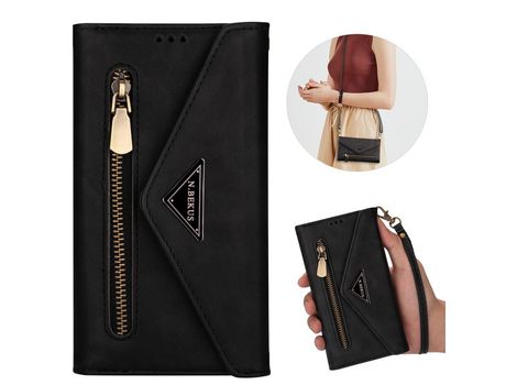 Carcasa PU estante con varios titulares de tarjeta y bandolera curta/longa negro por Apple iPhone SE (2nd Gen)/8/7