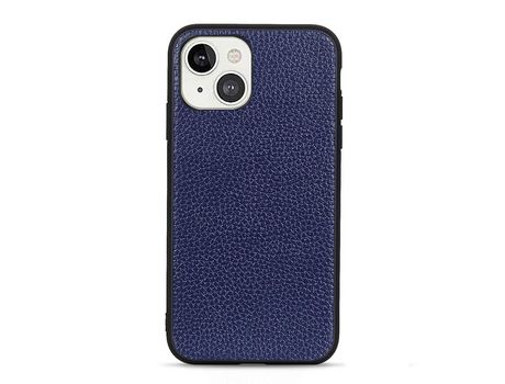 Funda TPU + couro genuino textura de lichi azul por iPhone 13 6.1