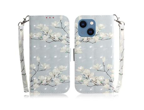 Funda PU + TPU decorazón de pontos de luz con ramos de flores de soporte por iPhone 13 6.1