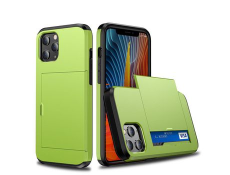 Carcasa TPU slide híbrido con suporte por tarjeta verde por Apple iPhone 12 Max/12 Pro 6.1