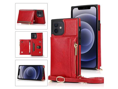 Carcasa PU con estante con suporte y bandolera de ombro rojo por Apple iPhone 12 Mini