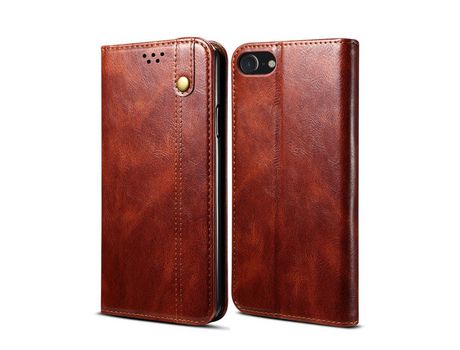 Carcasa PU textura de caballo louco cerosa auto-absorvida con apoyo marrom por Apple iPhone 7/8/SE (2nd Gen)