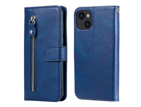 Funda PU + TPU bolso azul con zíper por iPhone 13 6.1