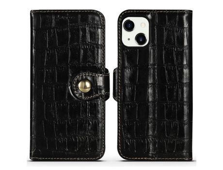 Funda de couro genuino textura de cocodrilo con suporte negro por iPhone 13 6.1