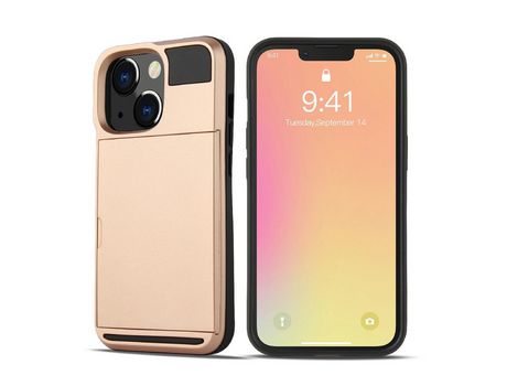 Funda TPU Anti-lágrimas con porta-tarjetas deslizante en ouro rosa por iPhone 13 Pro 6.1