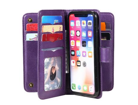 Funda PU + TPU con suporte porta-tarjetas púrpura por iPhone X/XS 5.8