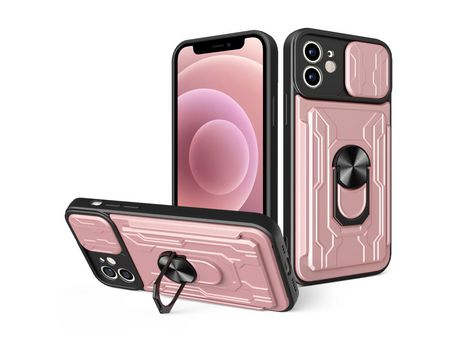 Funda TPU con suporte por anillos y leitor de tarjetas ouro rosa por iPhone 12 6.1