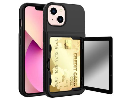 Funda TPU + acrílico con porta-tarjetas y espelho oculto negro por iPhone 13 6.1