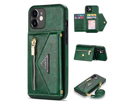 Funda PU N.BEKUS Anti-lágrimas con muleta y tanga verde escuro por iPhone 12 mini 5.4