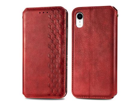 Funda PU patrón de losango con soporte rojo por iPhone XR 6.1