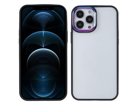 Funda TPU + acrílico multicolorido galvanoplastia con proteccion da lente da câmera negro por iPhone 12/12 Pro 6.1