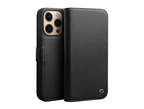 Funda de couro genuino QIALINO Cerrar magnético Anti-lágrimas negro por iPhone 13 Pro Max 6.7