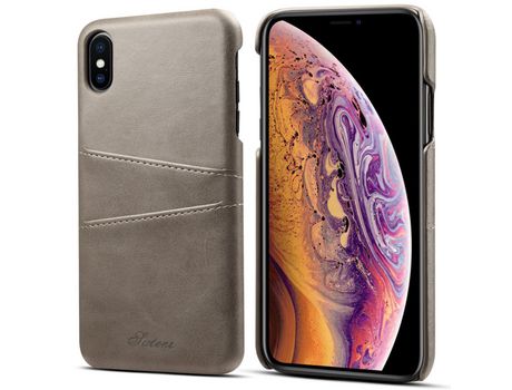 Funda TPU + PU con slots de tarjeta cinza por iPhone XS Max 6.5